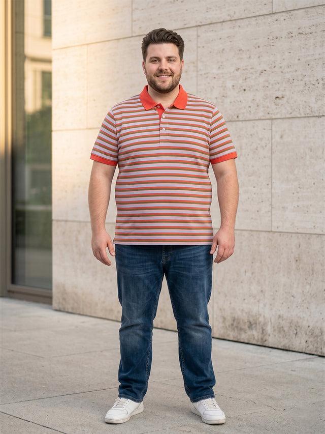 Men Plus Size Buttoned Multi Striped Polo
