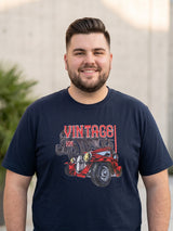 Men Plus Size Throwback Navy Blue Printed Co-Ords
