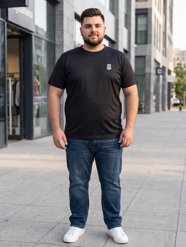 Men Plus Size Hiddenmist-Black Solid Black Round Neck Tshirt
