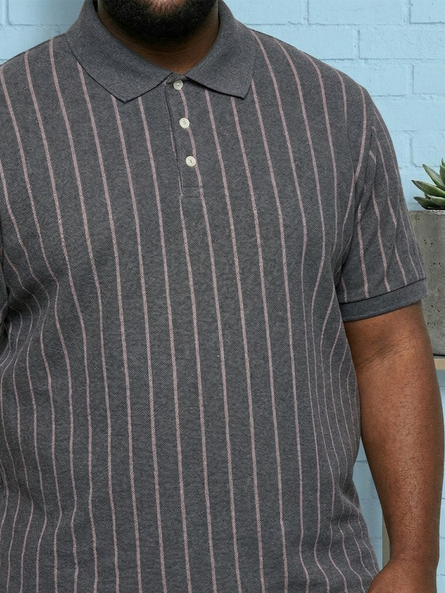 Men Plus Size Gravel Multi Striped Polo