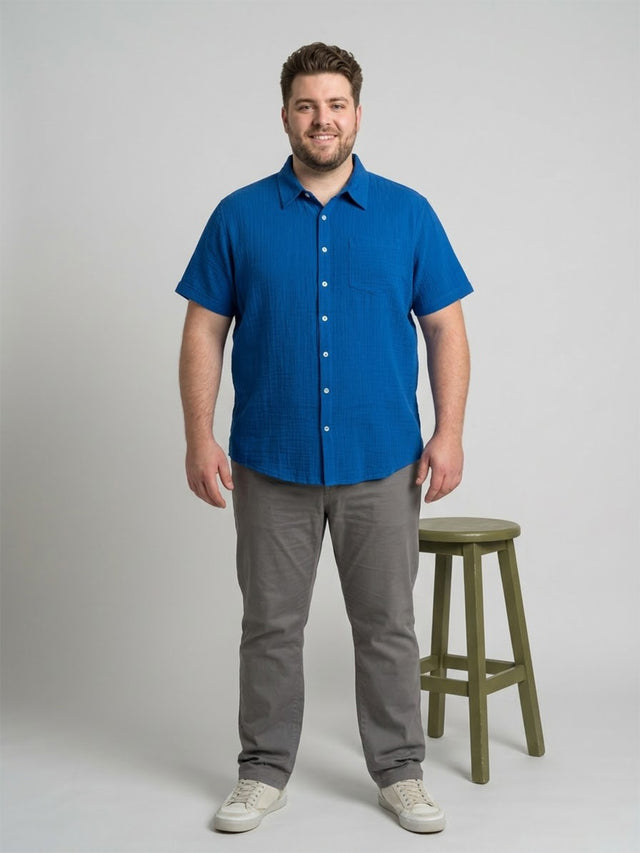 Men Plus Size Wrinkra Royal Blue Solid Shirts