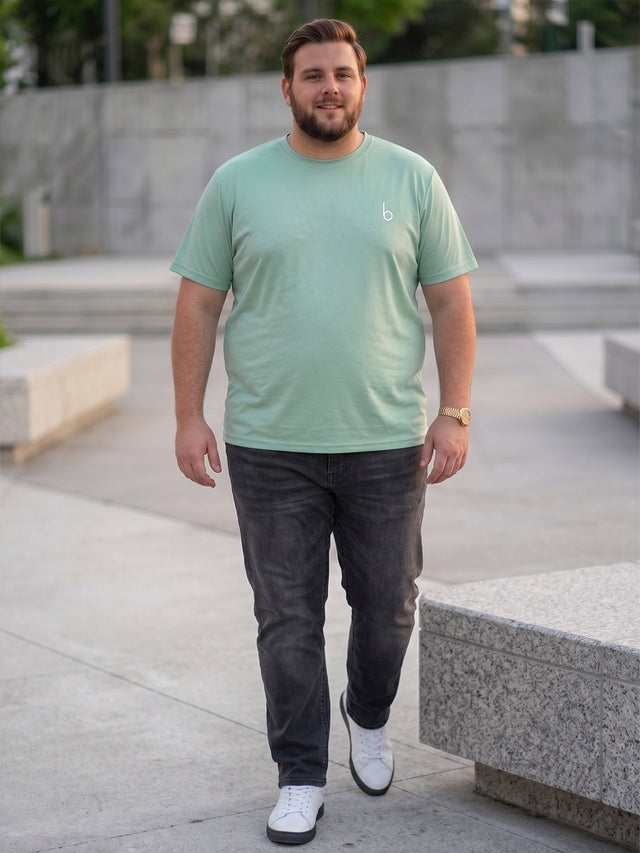 Men Plus Size Vaporcrew-Mint Green Solid Mint Green Round Neck