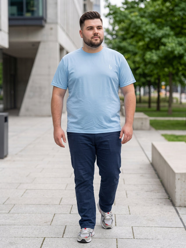 Men Plus Size Vaporcrew-Sky Blue Solid Pink Round Neck