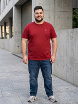 Men Plus Size Vaporcrew-Red Solid Red Round Neck
