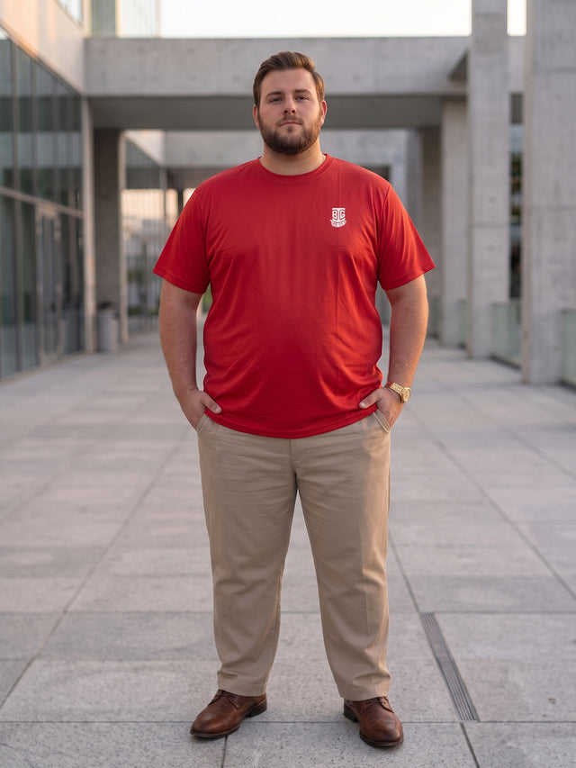 Men Plus Size Hiddenmist-Red Solid Red Round Neck Tshirt