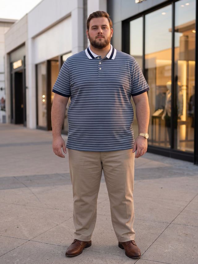 Men Plus Size Mrino Navy Striped Polo Tshirt