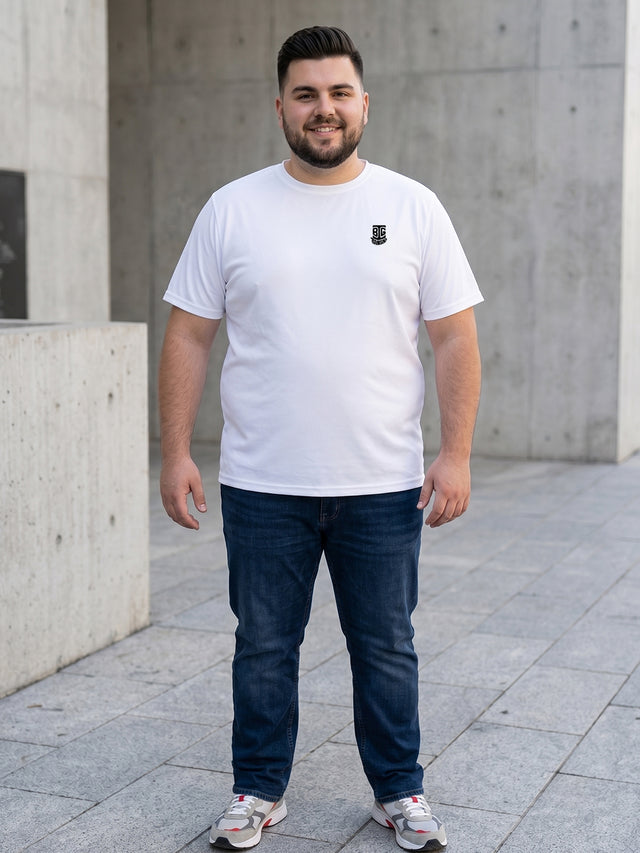 Men Plus Size Hiddenmist-White Solid White Round Neck Tshirt