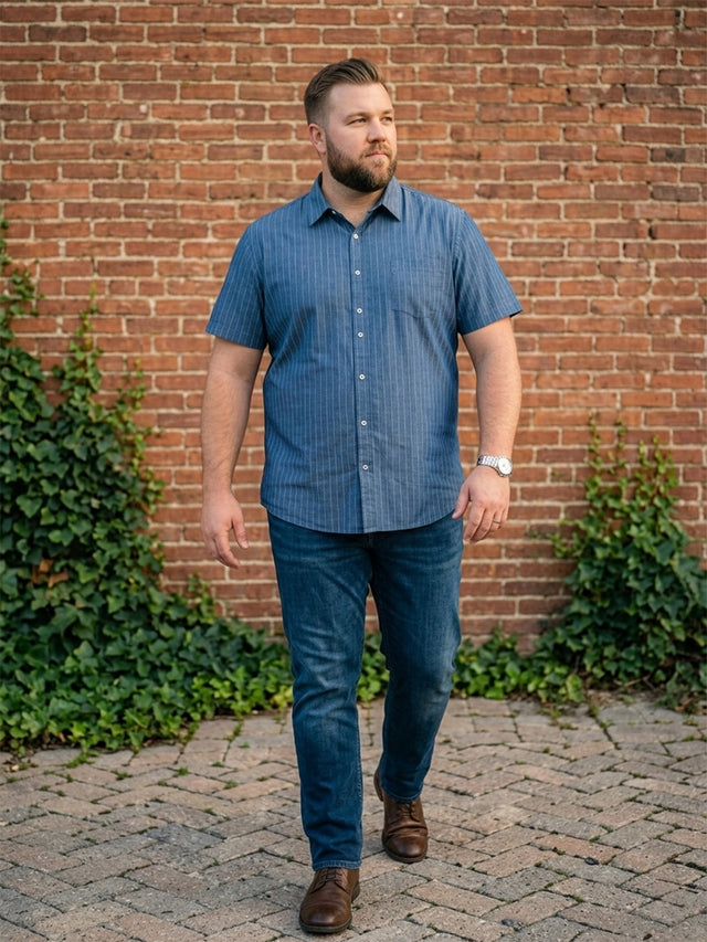Men Plus Size Pelagos Blue Striped Shirts