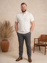 Men Plus Size Elegant White Striped Polo Tshirt