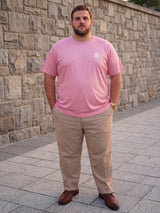 Men Plus Size Hiddenmist-Pink Solid Pink Round Neck Tshirt