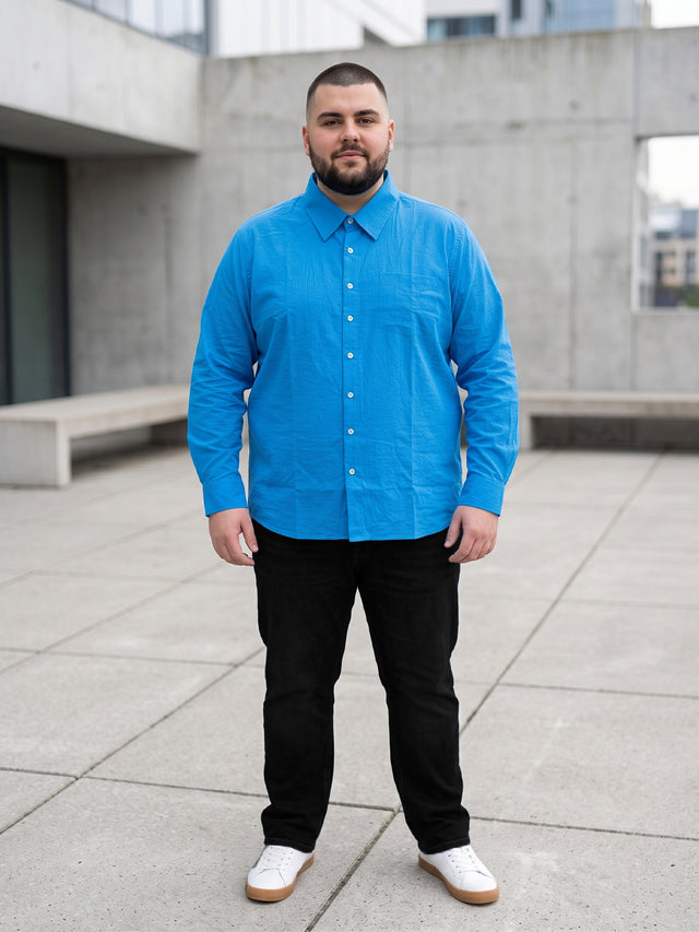 Men Plus Size Cathal Blue Striped Shirts