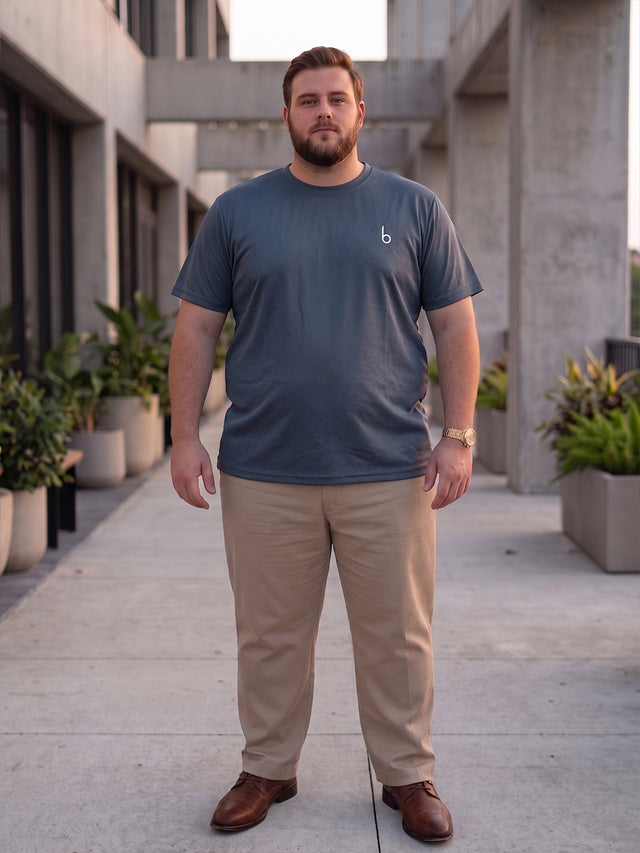 Men Plus Size Vaporcrew-Grey Solid Grey Round Neck