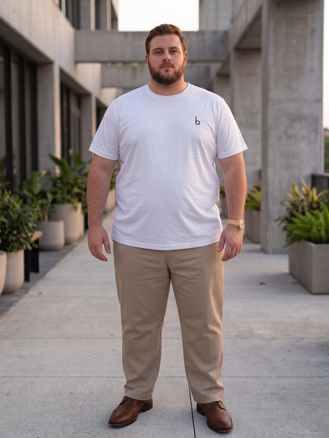 Men Plus Size Vaporcrew White Solid Round Neck