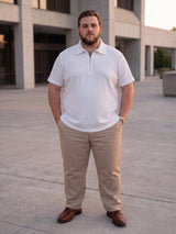 Men Plus Size Wlira White Waffle Polo Tshirt