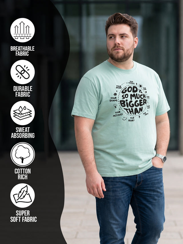Men Plus Size Sagespirit Light Green Printed Round Neck