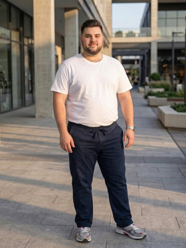 Men Plus Size Krenin Navy Solid Trousers