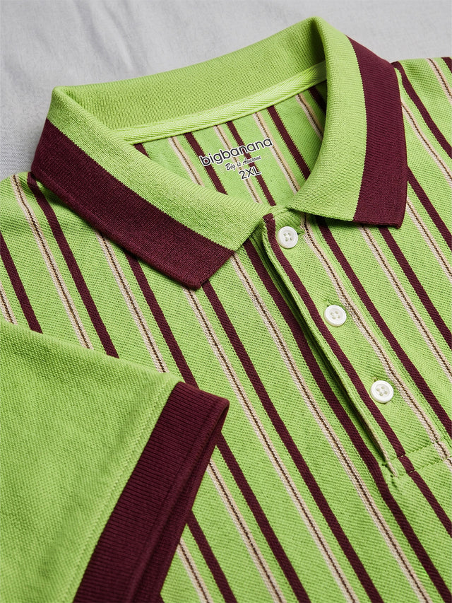 Men Plus Size Ivoryred Multi Striped Polo