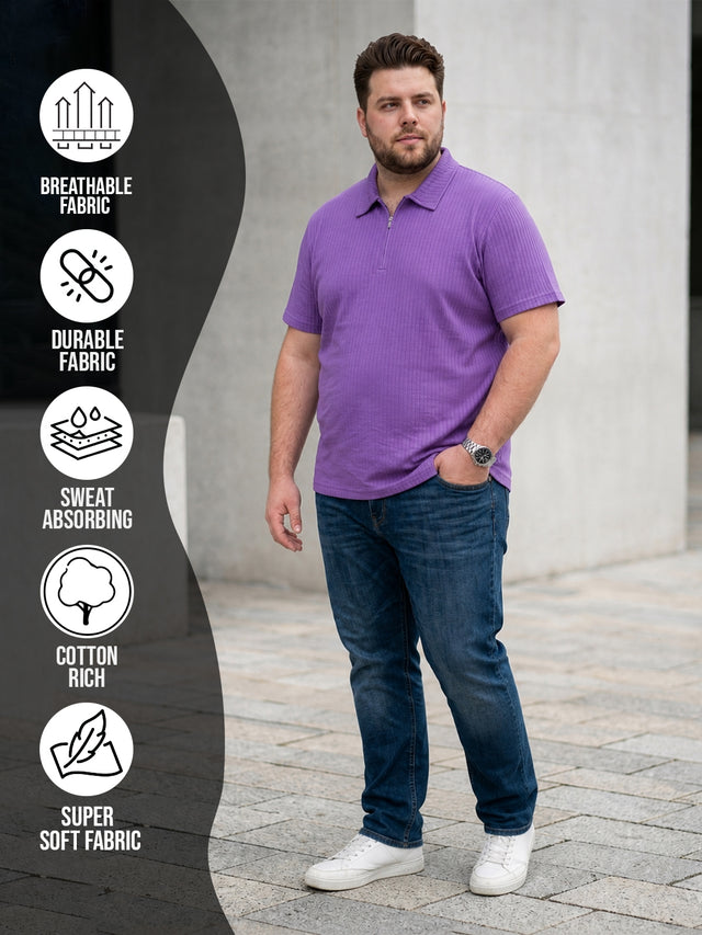 Men Plus Size Archid Violet Self Design Polo Tshirt