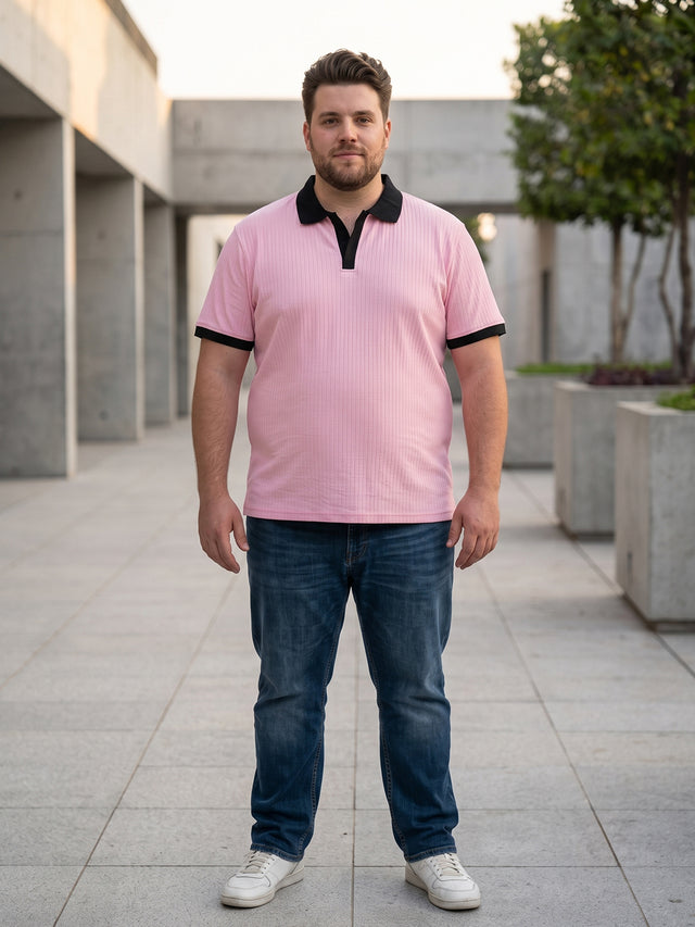 Men Plus Size Bibelot Pink textured Polo Tshirts
