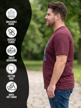 Men Plus Size Ripples Maroon Printed Round Neck