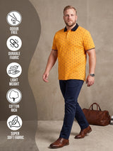 Men Plus Size Goldra Yellow Printed Polo Tshirt