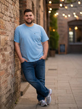 Men Plus Size Skystitch Sky Blue Printed Round Neck