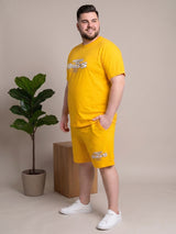 Men Plus Size Renegade Yellow Printed Co-Ords