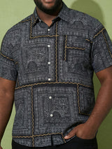 Men Plus Size Sector Multicolor Printed Casual Shirt