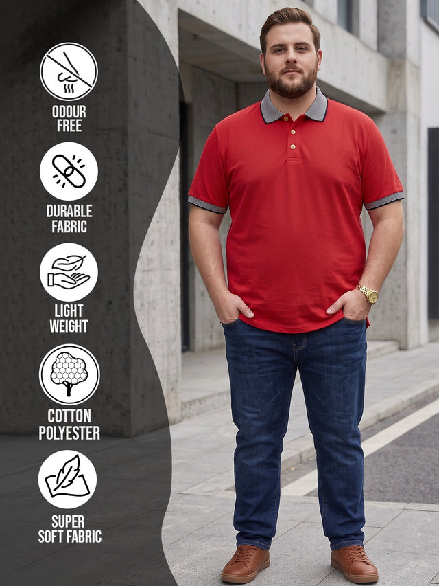 Men Plus Size Rush-Red Red Solid Polo Tshirts