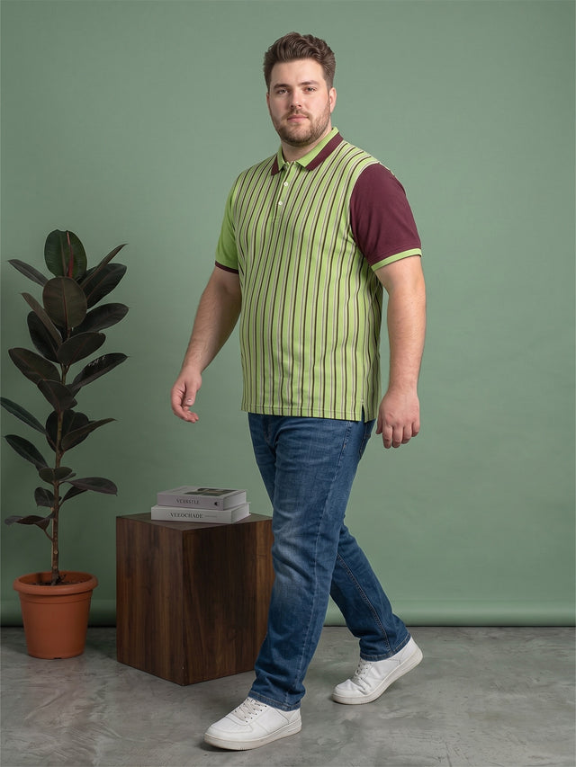 Men Plus Size Ivoryred Multi Striped Polo