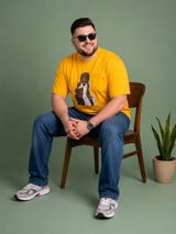 Men Plus Size Solarsketch Yellow Printed Round Neck