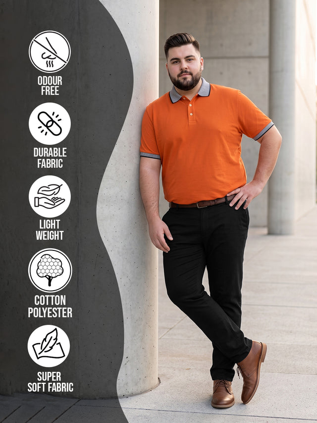 Men Plus Size Rush-Orange Orange Solid Polo Tshirts
