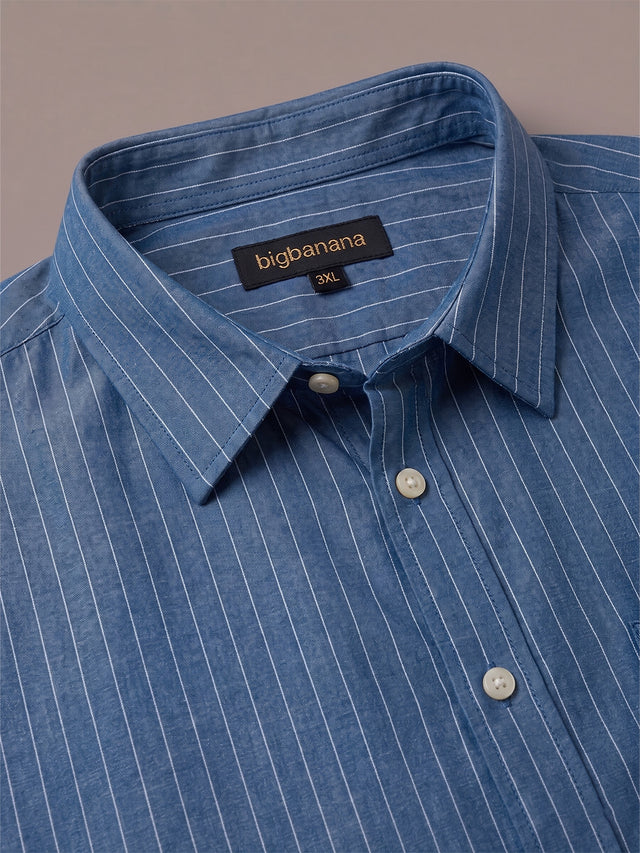 Men Plus Size Pelagos Blue Striped Shirts