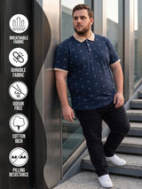 Men Plus Size Nebula Navy Blue Printed Polo