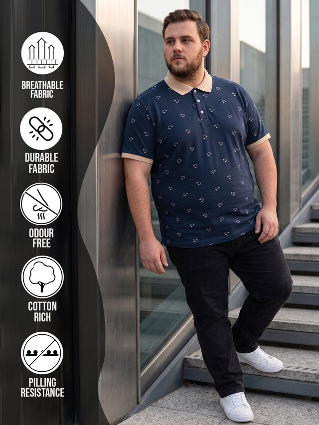 Men Plus Size Nebula Navy Blue Printed Polo