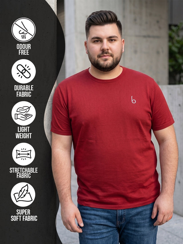 Men Plus Size Vaporcrew-Red Solid Red Round Neck