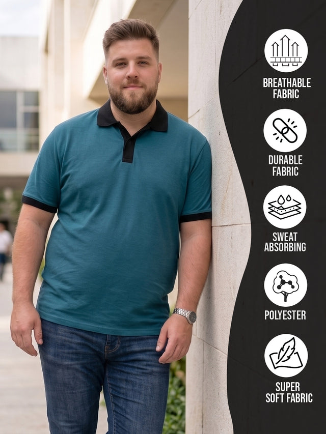 Men Plus Size Aevrion Teal textured Polo Tshirts