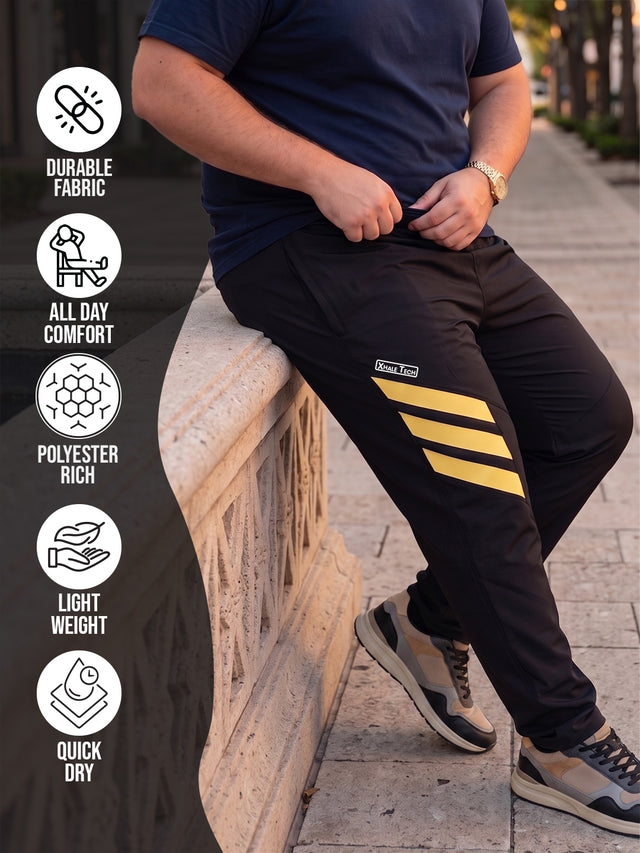 Men Plus Size Laven Black Solid Trackpants