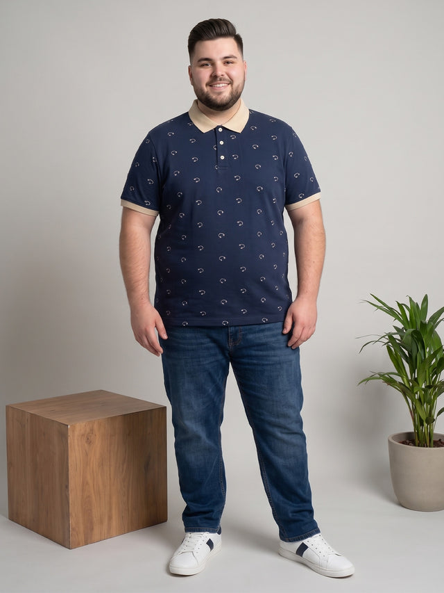 Men Plus Size Nebula Navy Blue Printed Polo