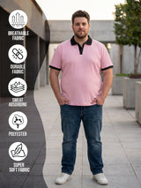 Men Plus Size Bibelot Pink textured Polo Tshirts