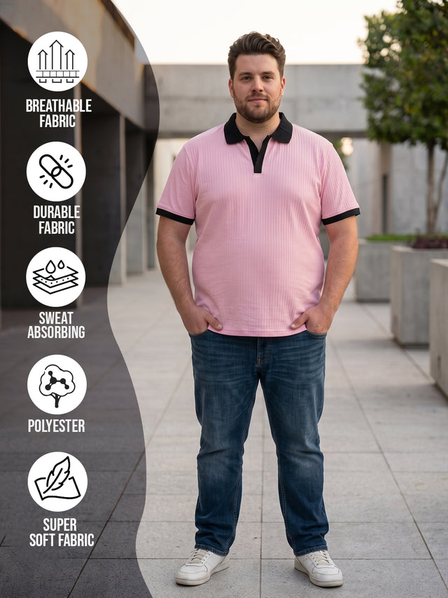 Men Plus Size Bibelot Pink textured Polo Tshirts