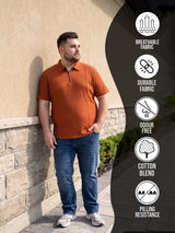 Men Plus Size Orson Orange Self Design Polo Tshirt
