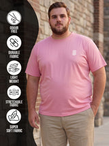 Men Plus Size Hiddenmist-Pink Solid Pink Round Neck Tshirt