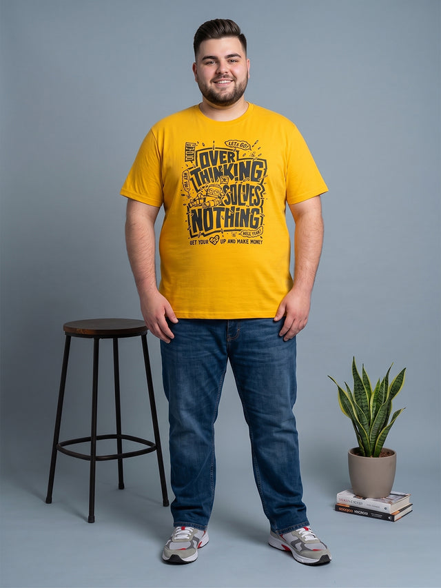 Men Plus Size Ideastorm Yellow Printed Round Neck