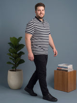Men Plus Size Linear Multi Striped Polo