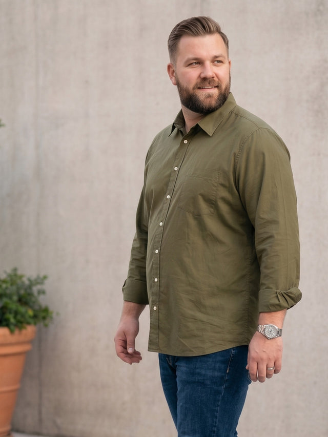Men Plus Size Taupe Olive Solid Shirts