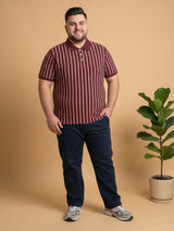 Men Plus Size Merlot Multi Striped Polo