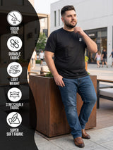 Men Plus Size Hiddenmist-Black Solid Black Round Neck Tshirt