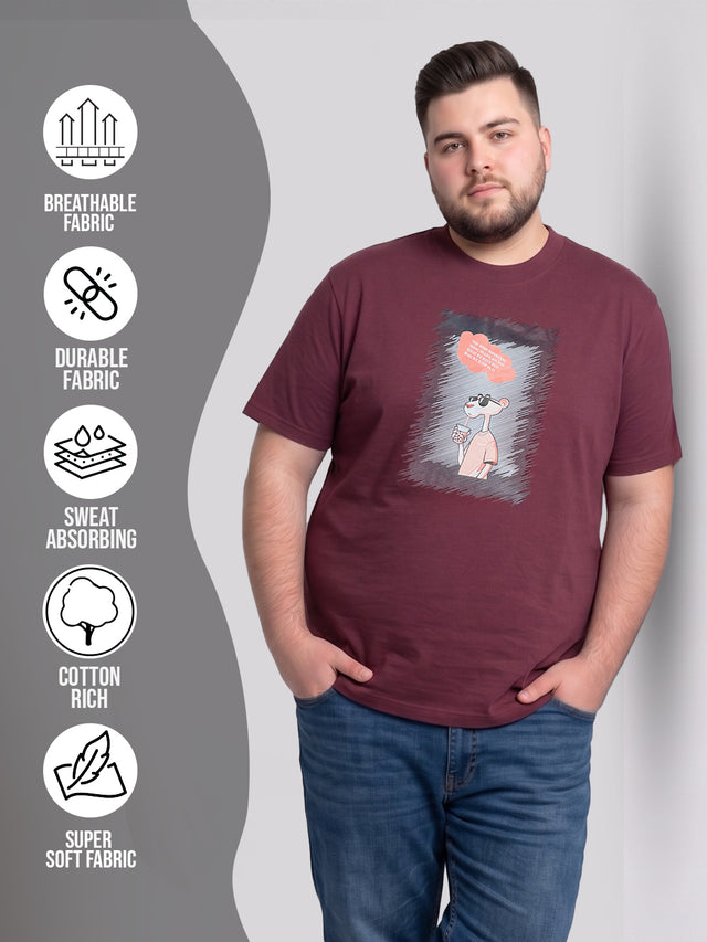 Men Plus Size Dreampaws Maroon Printed Round Neck
