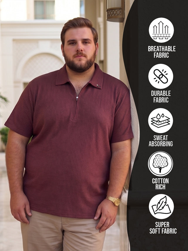 Men Plus Size Derion Maroon Textured Polo Tshirt